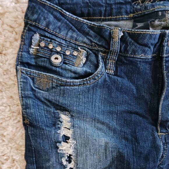 Blue Crush Skinny Blue Women's Jeans Sz 9 Embellished Pockets Boho Distressted - Picture 5 of 13